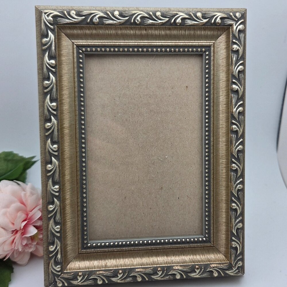 Ornate Gold Tone Wood Picture Frame Fits 3X5" Photo